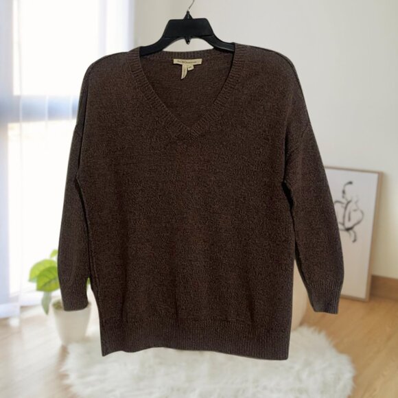 BCBGeneration Brown Tan Ribbed V-Neck Sweater, Exposed Seams, Size XXS - Cotton - Picture 1 of 16